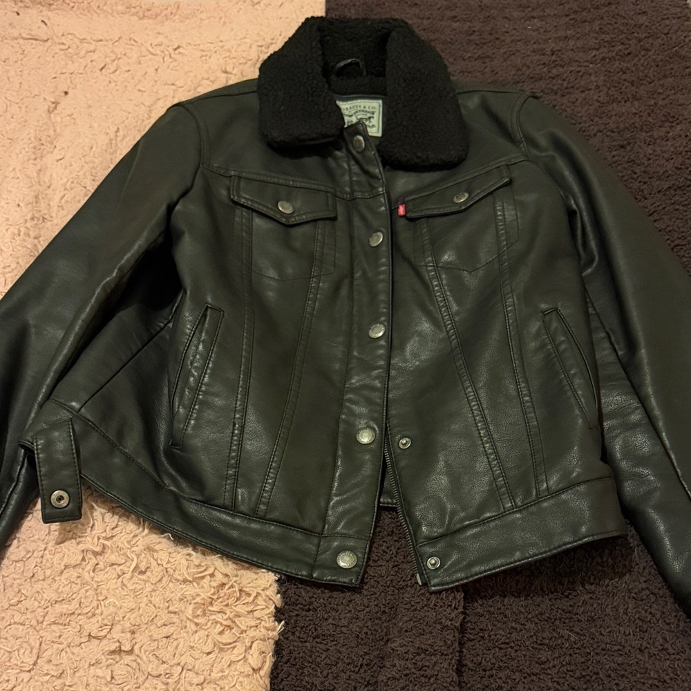 Levi's Black Faux Leather Jacket with Faux Fur Collar